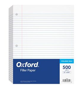oxford filler paper, 8-1/2″ x 11″, college rule, 3-hole punched, loose-leaf paper for 3-ring binders, 500 sheets per pack (62349),white