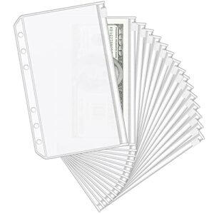 ktrio 16pcs a6 binder pockets 6 holes budget cash envelopes clear zipper folders for 6-ring budget binder notebook, loose leaf bags, waterproof pvc document pouch organizers