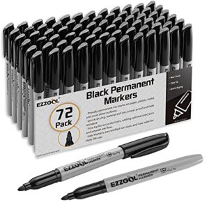 permanent markers bulk, ezzgol 72 pack black permanent marker set, fine tip, waterproof markers, premium smear proof pens, waterproof, quick drying, office supplies for school, office, home