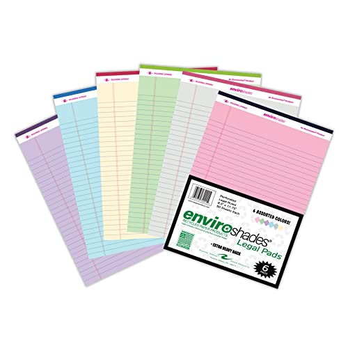 Roaring Spring Enviroshades Recycled Legal Pads, 6 Pack, 8.5" x 11.75" 50 Sheets, Assorted Colors