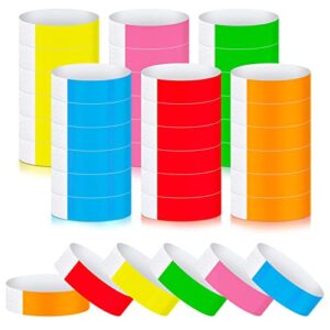 600 counts paper wristbands neon wrist bands waterproof hand bands for events lightweight concert wristbands neon colored adhesive wristbands for party(red, green, yellow, pink, blue, orange)
