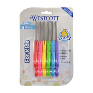 westcott 16454 right- and left-handed scissors, kids’ scissors, ages 4-8, 5-inch blunt tip, assorted, 6 pack