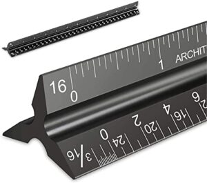 architectural scale ruler, imperial measurements 12”, laser-etched aluminum architect triangular ruler black for architects, students, draftsman, and engineers by mveohos