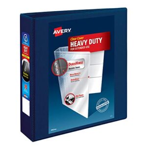 avery heavy duty view 3 ring binder, 2″ one touch ezd ring, holds 8.5″ x 11″ paper, 1 navy blue binder (79802)