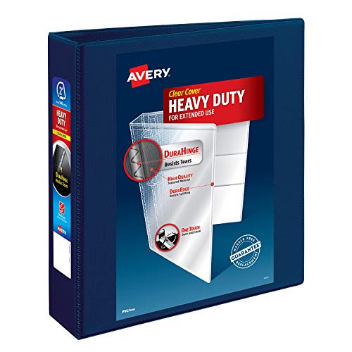 Avery Heavy Duty View 3 Ring Binder, 2" One Touch EZD Ring, Holds 8.5" x 11" Paper, 1 Navy Blue Binder (79802)