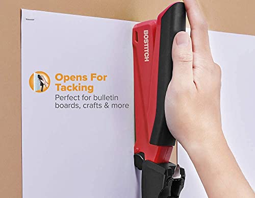 Bostitch Stapler with Staples - InPower Red Stapler - Spring Powered Stapler with 1260 Staples - Built-in Staple Remover - Staple Storage Compartment - One Touch Heavy Duty Staplers for Desk