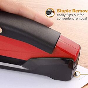 Bostitch Stapler with Staples - InPower Red Stapler - Spring Powered Stapler with 1260 Staples - Built-in Staple Remover - Staple Storage Compartment - One Touch Heavy Duty Staplers for Desk