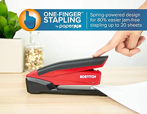 Bostitch Stapler with Staples - InPower Red Stapler - Spring Powered Stapler with 1260 Staples - Built-in Staple Remover - Staple Storage Compartment - One Touch Heavy Duty Staplers for Desk