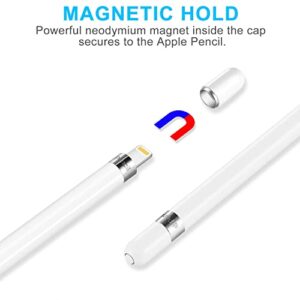 Magnetic Replacement Cap for Apple Pencil 1st Generation - with Silicone Protective Cap Holder (White)