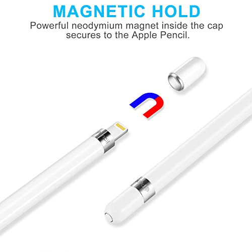 Magnetic Replacement Cap for Apple Pencil 1st Generation - with Silicone Protective Cap Holder (White)