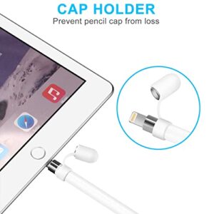 Magnetic Replacement Cap for Apple Pencil 1st Generation - with Silicone Protective Cap Holder (White)