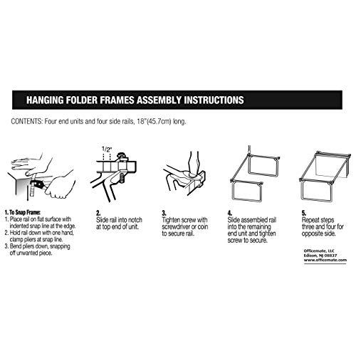 Officemate Hanging File Frames, Letter Size, Rails fits 24 to 27, Files Cabinet, Steel, 2 Sets (91999) , Silver