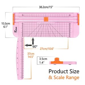 Firbon A4 Paper Cutter 12 Inch Titanium Straight Paper Trimmer with Side Ruler for Scrapbooking Craft, Paper, Coupon, Label, Cardstock(Pink)