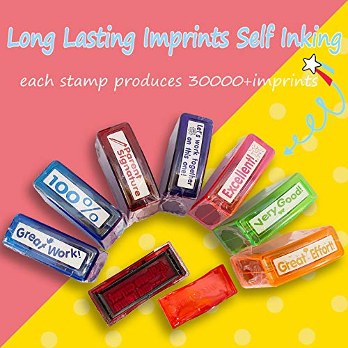 Bertiveny Teacher Stamps for Grading Classroom，Parent Signature Teacher Self-Inking Stamp Set Stamps for Homework Teacher Supplies with 8 pcs