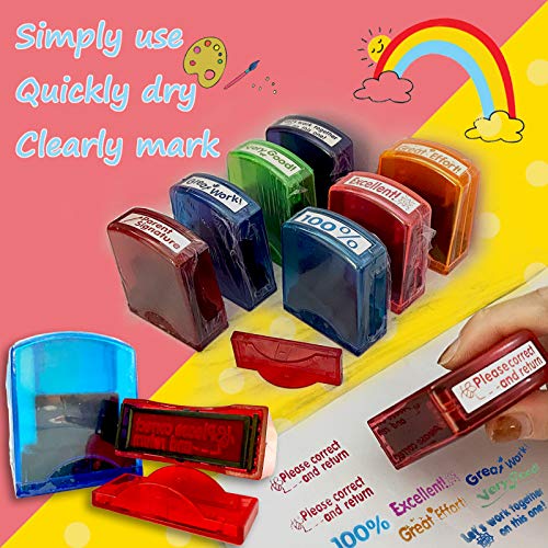 Bertiveny Teacher Stamps for Grading Classroom，Parent Signature Teacher Self-Inking Stamp Set Stamps for Homework Teacher Supplies with 8 pcs