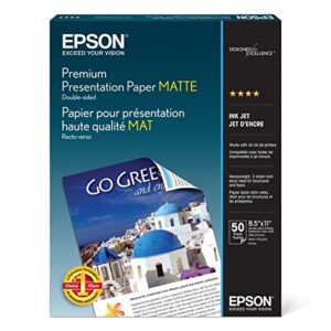 Epson Premium Presentation Paper MATTE (8.5x11 Inches, Double-sided, 50 Sheets) (S041568),Bright White