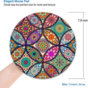 BOSOBO Mouse Pad, Round Mandala Mouse Mat, Cute Mouse Pad with Design, Non-Slip Rubber Base Mousepad with Stitched Edge, Waterproof Women Office Mouse Pads, Small Size 7.9 x 7.9 Inch, Pretty Mandala