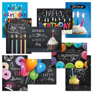 current bright blackboard birthday greeting card value pack – set of 18 (9 designs), large 5 x 7 inches, envelopes included
