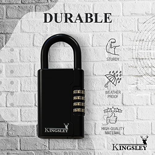 Kingsley Guard-a-Key Black Realtor's Lockbox Portable Resettable Hanging Key Safe Combination Lock Box for House Keys, Realtors, Vacation Rentals, Black (1 Pack)