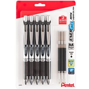 pentel energel liquid gel ink pens 0.7 mm – pack of 5 black deluxe rtx pens with 3 refills