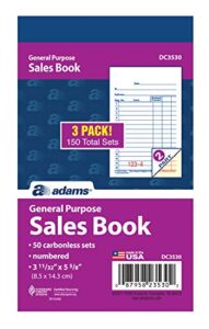 adams general purpose sales book, 2-part, carbonless, white/canary, 3-11/32 x 5-5/8 inches, 50 sets/book, 3 books (dc3530)