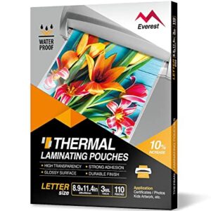 Everest Thermal Laminating Pouches, 8.9 x 11.4 - Inches, 3 Mil Thick, 110 - Pack, Letter Size Sheets, Clear(TH0300-01)