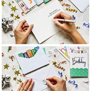 120 Happy Birthday Cards with Short Generic Message Inside , Assorted Greeting Notes Bulk with Envelopes and Stickers, 10 Unique Designs, 4x6 Inch, Thick Cardstock, Sturdy Box for Business and Personal