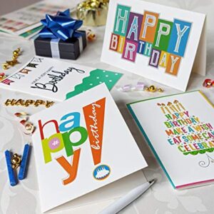 120 Happy Birthday Cards with Short Generic Message Inside , Assorted Greeting Notes Bulk with Envelopes and Stickers, 10 Unique Designs, 4x6 Inch, Thick Cardstock, Sturdy Box for Business and Personal