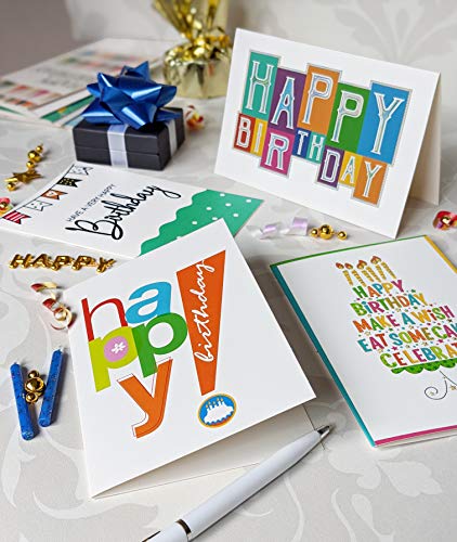 120 Happy Birthday Cards with Short Generic Message Inside , Assorted Greeting Notes Bulk with Envelopes and Stickers, 10 Unique Designs, 4x6 Inch, Thick Cardstock, Sturdy Box for Business and Personal