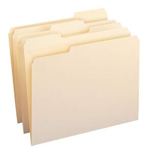 smead file folder, reinforced 1/3-cut tab, assorted positions, letter size, manila, 100 per box (10334)