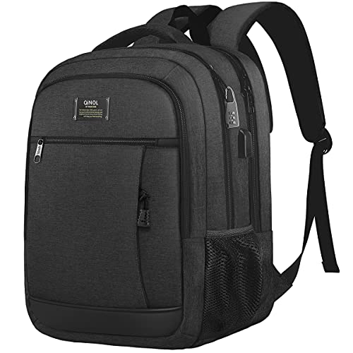 QINOL Travel Laptop Backpack Anti-Theft Work Bookbags With USB Charging Port, Water Resistant 15.6 Inch College Computer Bag for Men Women (Black)