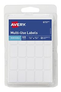 avery removable labels, rectangular, 0.5 x 0.75 inches, white, pack of 525 (6737)