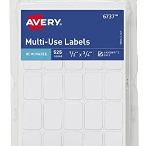 Avery Removable Labels, Rectangular, 0.5 x 0.75 Inches, White, Pack of 525 (6737)