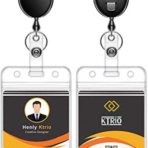 KTRIO 2 Pack Retractable Badge Holders, ID Badge Holders with Heavy Duty Carabiner Reel Clip, Vertical Style Clear ID Card Holders with 28 inches Kevlar Pull Cord