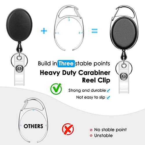 KTRIO 2 Pack Retractable Badge Holders, ID Badge Holders with Heavy Duty Carabiner Reel Clip, Vertical Style Clear ID Card Holders with 28 inches Kevlar Pull Cord