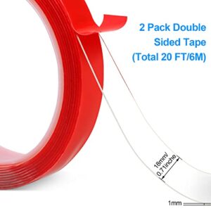 Double Sided Tape 2 Pack Heavy Duty, (3/4" Width, Total 20 FT) Clear Adhesive Waterproof Removable Double Sided Mounting Tape for Carpet Fix, Home Office Wall Decor, DIY Crafts, Car Glass Decor