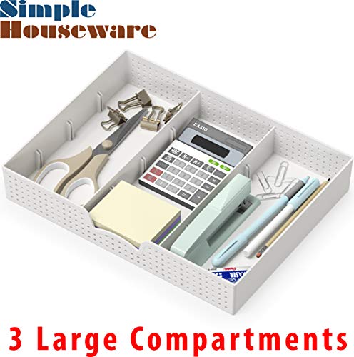 Simple Houseware Drawer Organizer Tray with 9 Adjustable Compartments, White