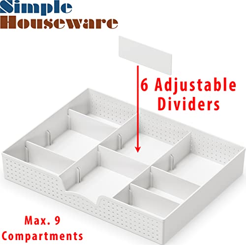 Simple Houseware Drawer Organizer Tray with 9 Adjustable Compartments, White