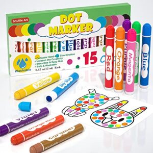 shuttle art dot markers, 15 colors washable dot markers for toddlers,bingo daubers supplies for kids preschool children, non toxic water-based dot art markers