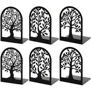 bookends, book ends, metal bookends for shelves decorative, tree bookend stopper for heavy books, black book ends to hold books for home office, 6.5 x 4.7 x 3.5 inch(3 pairs/6 pcs, large)