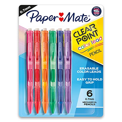 Paper Mate Clearpoint Mechanical Pencils, 0.7 mm Lead Pencil, Black Barrel, Refillable, 6 Pack