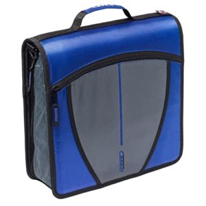 case-it the mighty zip tab zipper binder – 3 inch o-rings – 5 color tab expanding file folder – multiple pockets – 600 sheet capacity – comes with shoulder strap – blue d-146