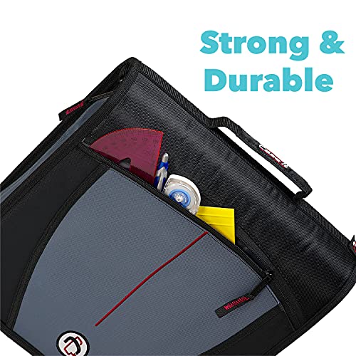 Case-it The Mighty Zip Tab Zipper Binder - 3 Inch O-Rings - 5 Color Tab Expanding File Folder - Multiple Pockets - 600 Sheet Capacity - Comes With Shoulder Strap - Blue D-146