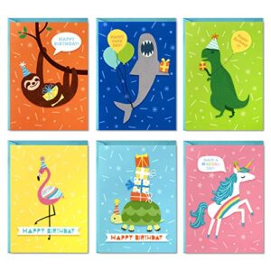 hallmark birthday cards for kids assortment, 48 cards with envelopes (dinosaurs, sloths, unicorns, flamingos, turtles, sharks)