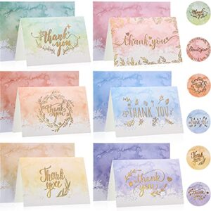 72 pieces watercolor thank you cards with envelopes and stickers set 6 designs gold letter greeting note cards thank you envelopes round envelope seal stickers for wedding graduation baby shower