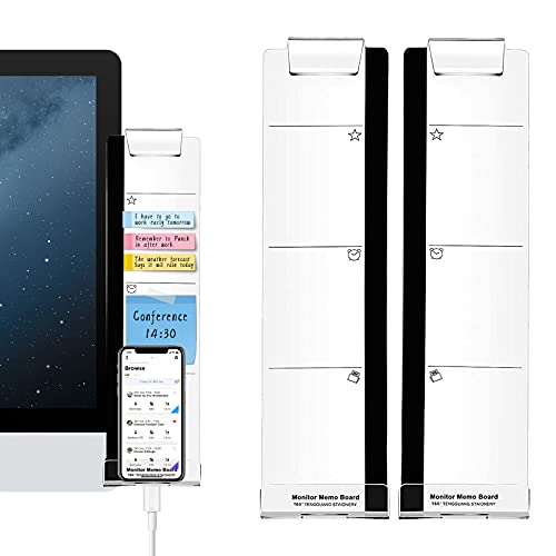 Multifunction Computer Monitor Memo Board - Transparent Computer Side Panel Memo Creative Monitor Side Panel with Phone Holder Suitable for Office Home Desktop (Left and Right) 1 Set