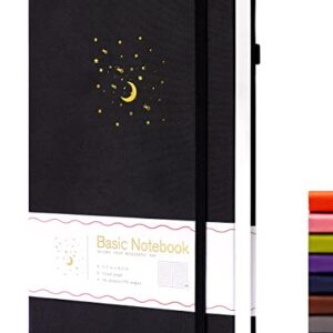 CAGIE Lined Journal Notebook for Work, 196 Pages, Medium 5.7" x 8.3", Hardcover Notebook Journal with Pen Loop, (Black Ruled)