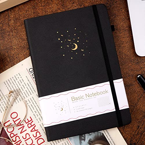 CAGIE Lined Journal Notebook for Work, 196 Pages, Medium 5.7" x 8.3", Hardcover Notebook Journal with Pen Loop, (Black Ruled)