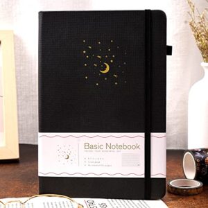 CAGIE Lined Journal Notebook for Work, 196 Pages, Medium 5.7" x 8.3", Hardcover Notebook Journal with Pen Loop, (Black Ruled)