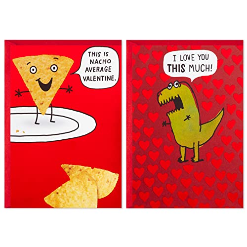 Hallmark Shoebox Pack of 2 Funny Valentines Day Cards (Dinosaur, Nachos)